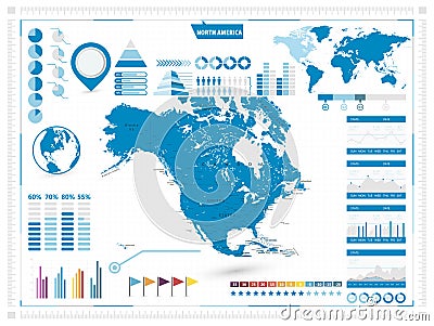 North America Map and infograpchic elements Vector Illustration