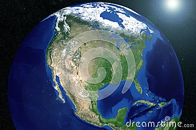 North America from space with the ocean. Elements of this image were furnished by NASA Stock Photo