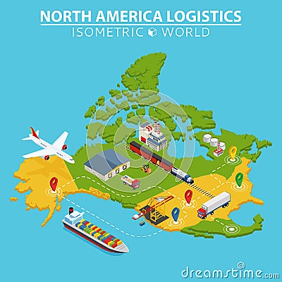 North America transportation and logistics. Delivery and shipping infographic elements. Vector Illustration