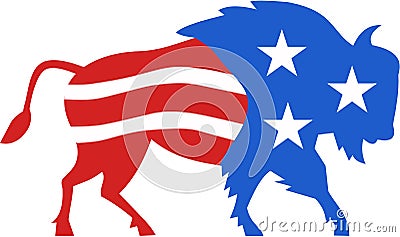 North American Bison USA Flag Retro Vector Illustration