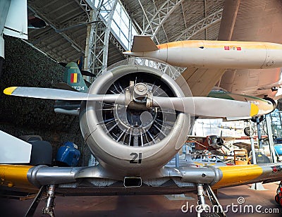 North American T-6 airplane display Brussels Museum Editorial Stock Photo