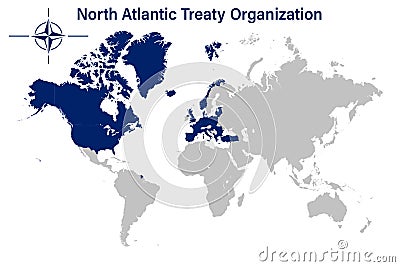 North Atlantic Treaty Organization on political map of the world in 2022 Vector Illustration