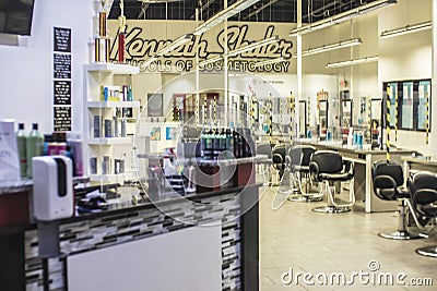 Kenneth Shuler beauty salon interior back wall sign Editorial Stock Photo