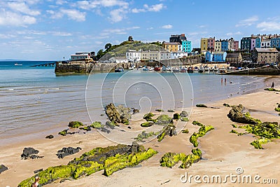 North Beach and Colorful Buildings at tge Beautiful Welsh Seaside Town of Tenby Stock Photo
