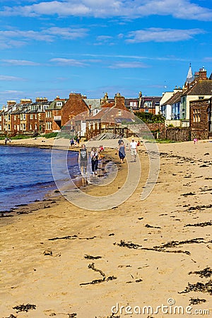 North Berwick beach and tourists walking on the sand, East Lothian Editorial Stock Photo