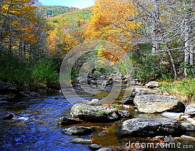 North Carolina Appalachian mountains in fall with river Stock Photo