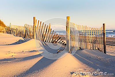 North Carolina Beach Erosion Fencing Stock Photo