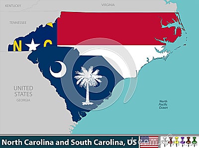 North Carolina and South Carolina, United States Vector Illustration