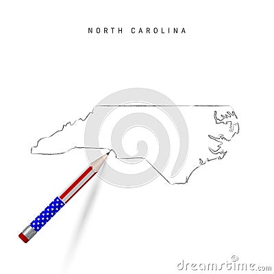 North Carolina US state vector map pencil sketch. North Carolina outline map with pencil in american flag colors Stock Photo