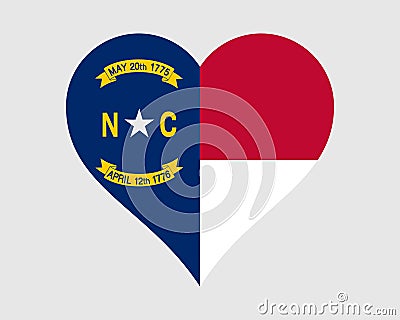 North Carolina USA Heart Flag. NC US Love Shape State Flag. North Carolinian United States of America Banner Icon Sign Symbol Clip Vector Illustration