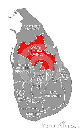 North Central Province red highlighted in map of Sri Lanka Cartoon Illustration
