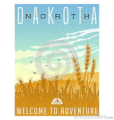 North Dakota, United States travel poster Vector Illustration