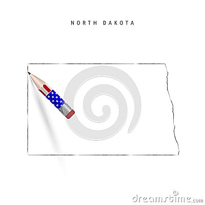 North Dakota US state vector map pencil sketch. North Dakota outline map with pencil in american flag colors Stock Photo