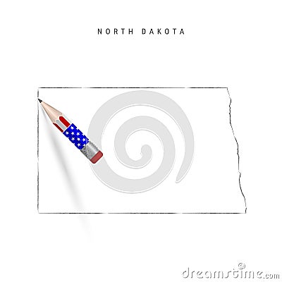 North Dakota US state vector map pencil sketch. North Dakota outline map with pencil in american flag colors Vector Illustration