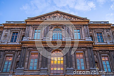 North facade of the Napoleon Square Court (Cour Carré in French) un an early sunset blu summer sky Stock Photo