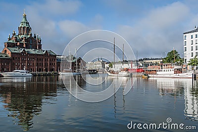 North harbour with Uspenski cathedral Helsinki Editorial Stock Photo