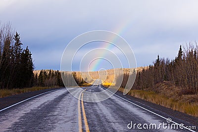 North Klondike Highway Yukon Canada fall rainbow Stock Photo