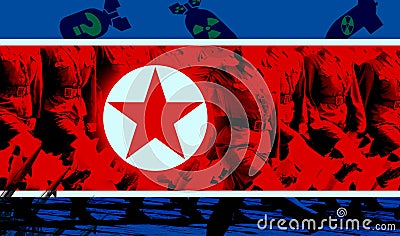 North Korea flag and Nuclear missiles and bomb Stock Photo