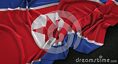 North Korea Flag Wrinkled On Dark Background 3D Render Stock Photo