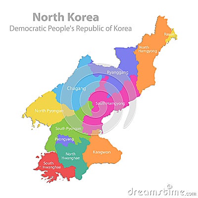 North Korea map, Democratic Peoples Republic of Korea, administrative division, color map isolated on white background Vector Illustration