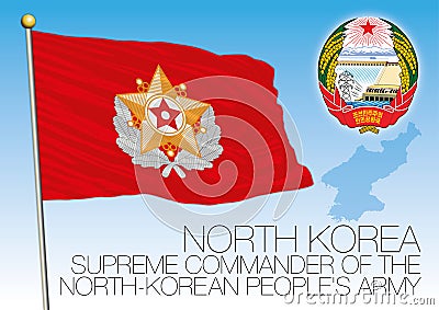 North Korea Supreme Commander flag and coat of arms Vector Illustration