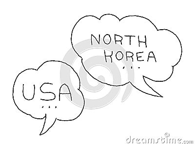 North Korea and USA dialogue bubble. International conflict. Hand drawn vector stock illustration. Vector Illustration