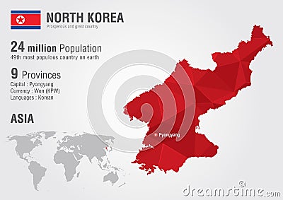 North Korea world map with a pixel diamond texture. Vector Illustration