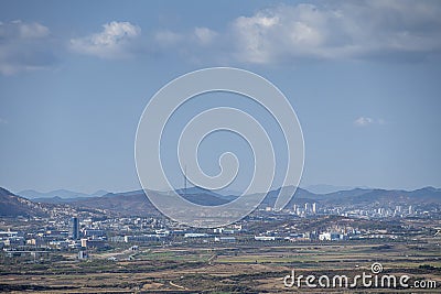 North Korean city Kaesong viewed from Dora Observatory on the South Korean side of DMZ Editorial Stock Photo