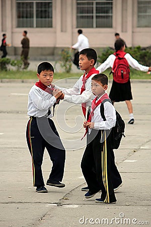 North Korean school kids on Schoolyard Editorial Stock Photo