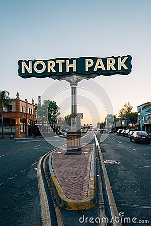 North Park sign at sunset, in San Diego, California Editorial Stock Photo