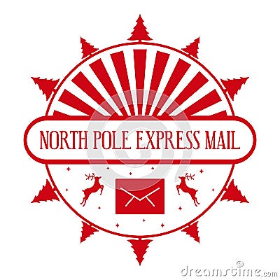 North pole express mail - round stamp design. Vector Illustration