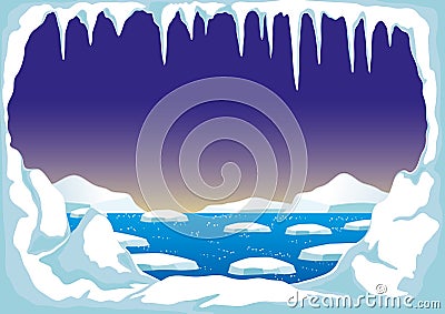 North Pole with icebergs. Vector Illustration