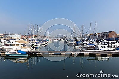 North Quay marina Weymouth Dorset UK with boats and yachts on a calm summer day Editorial Stock Photo