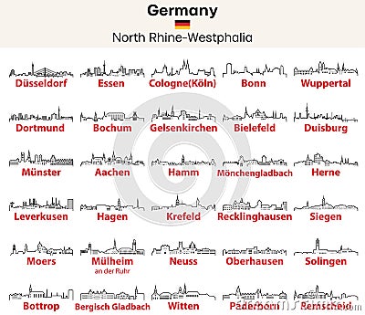 North Rhine-Westphalia (state (land) in Western Germany) cities outline skylines vector set Vector Illustration