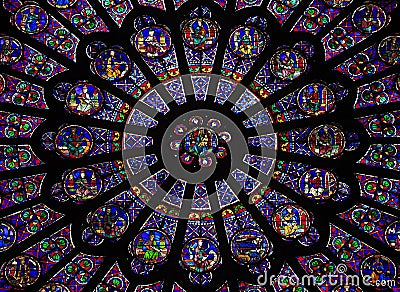 The North Rose window at Notre Dame cathedral, Paris Editorial Stock Photo