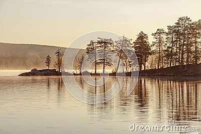 North Russian lake landscape on sunrise, Murmansk region Stock Photo