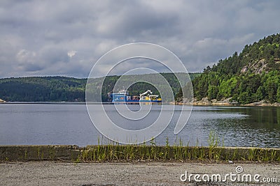 North sea giant, lying at anchor in iddefjord Stock Photo
