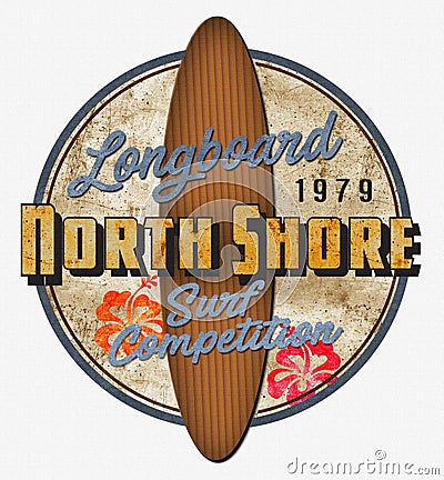 North Shore Surf Competition Retro Art Stock Photo