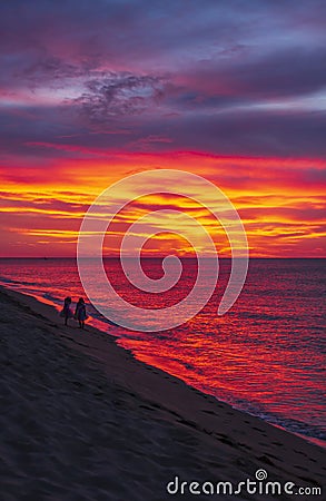 Beautiful Sunset on the beach in Hawaii Stock Photo