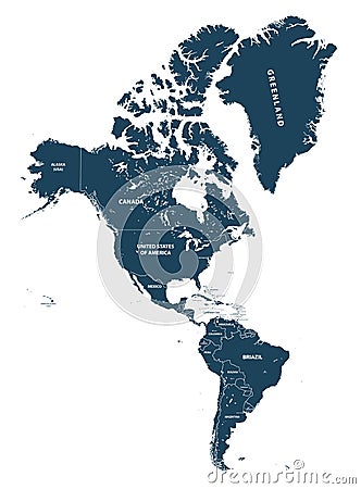 North and South America high detailed vector political map Vector Illustration