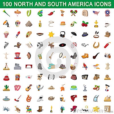 100 north and south america icons set Vector Illustration