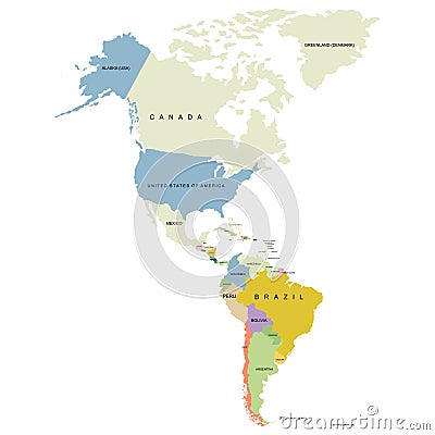 North and South of America territory, territory of Canada Vector Illustration