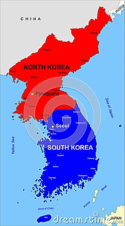 North and South Korea map Vector Illustration