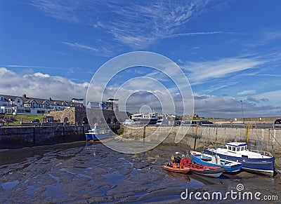 North Sunderland harbour at Seahouses at Low Tide Editorial Stock Photo