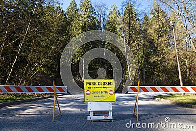 NORTH VANCOUVER, BC, CANADA - APR 11, 2020: Closed sign outside local trails amid BC Park closures in response to the Covid 19 Editorial Stock Photo