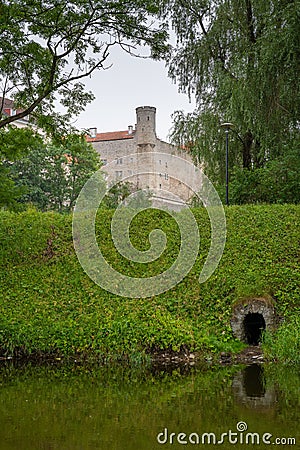 The north wall of Toompea Castle can be seen from Toompark park, Tallinn, Estonia Editorial Stock Photo