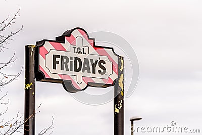 Northampton UK October 29, 2017: Fridays Restaurant logo sign in Sixfields Retail Park Editorial Stock Photo