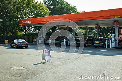 Northampton UK - Sep 26 2021: no diesel sign at Sainsburys petrol station. Petrol and diesel fuel shortages Editorial Stock Photo