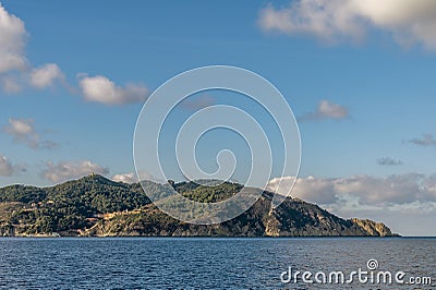 The northeastern coast of Gorgona Island, Italy, seen from the sea Stock Photo