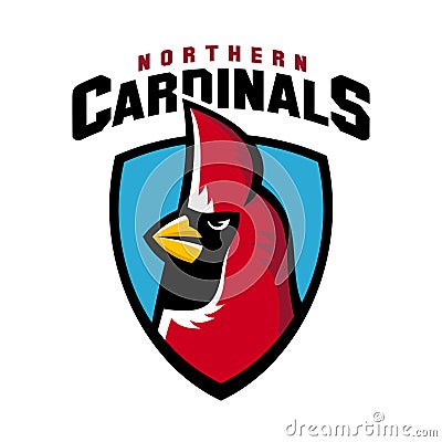 Northern cardinal sport logo angry bird team shield mascot. Vector Illustration